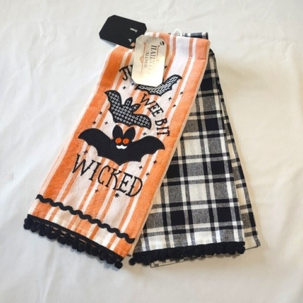 Bats Just A Wee Bit Wicked Set of 2 Halloween Kitchen Towels